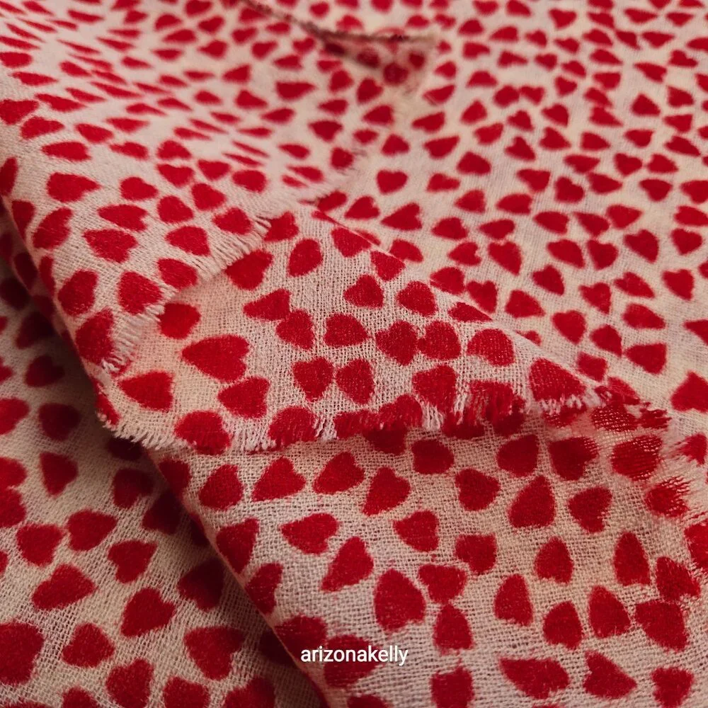 100% Wool Oblong Scarf With Heart Design
